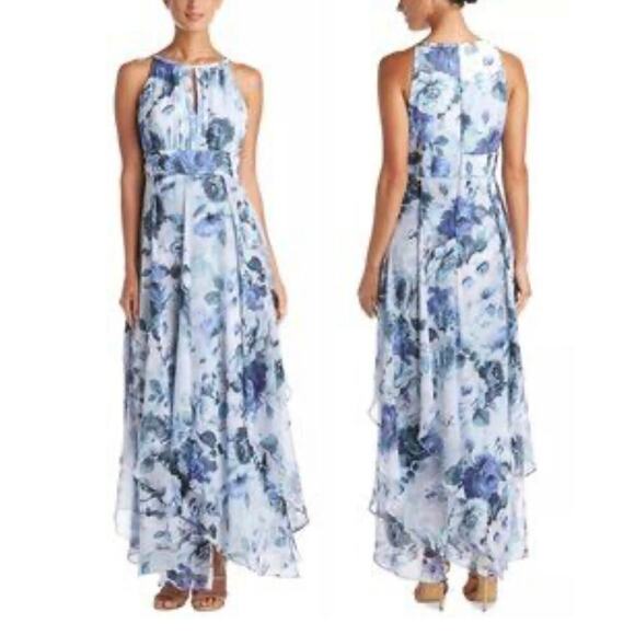 NEW NWT R & M Richards Floral Chiffon Gown Blue size 12 - Picture 1 of 9